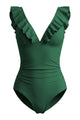 Ruffle V-Neck Tummy Control One-Piece Swimsuit