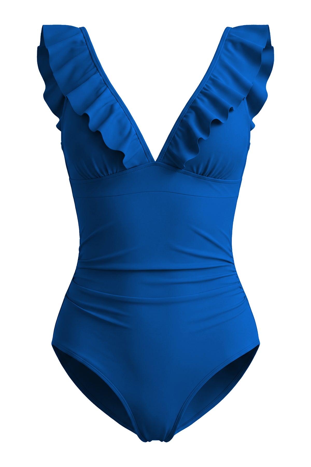 Ruffle V-Neck Tummy Control One-Piece Swimsuit