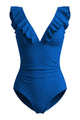 Ruffle V-Neck Tummy Control One-Piece Swimsuit