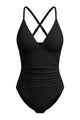 V-Neck Ruched Tummy Control One-Piece Swimsuit