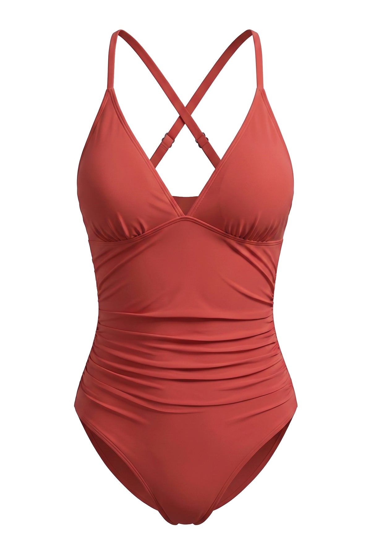 V-Neck Ruched Tummy Control One-Piece Swimsuit