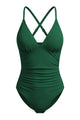 V-Neck Ruched Tummy Control One-Piece Swimsuit
