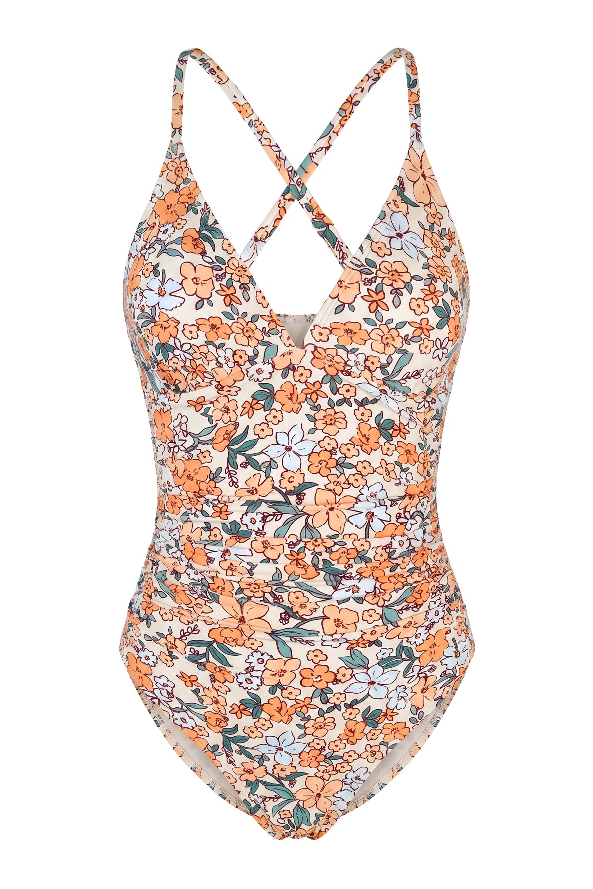 V-Neck Ruched Tummy Control One-Piece Swimsuit