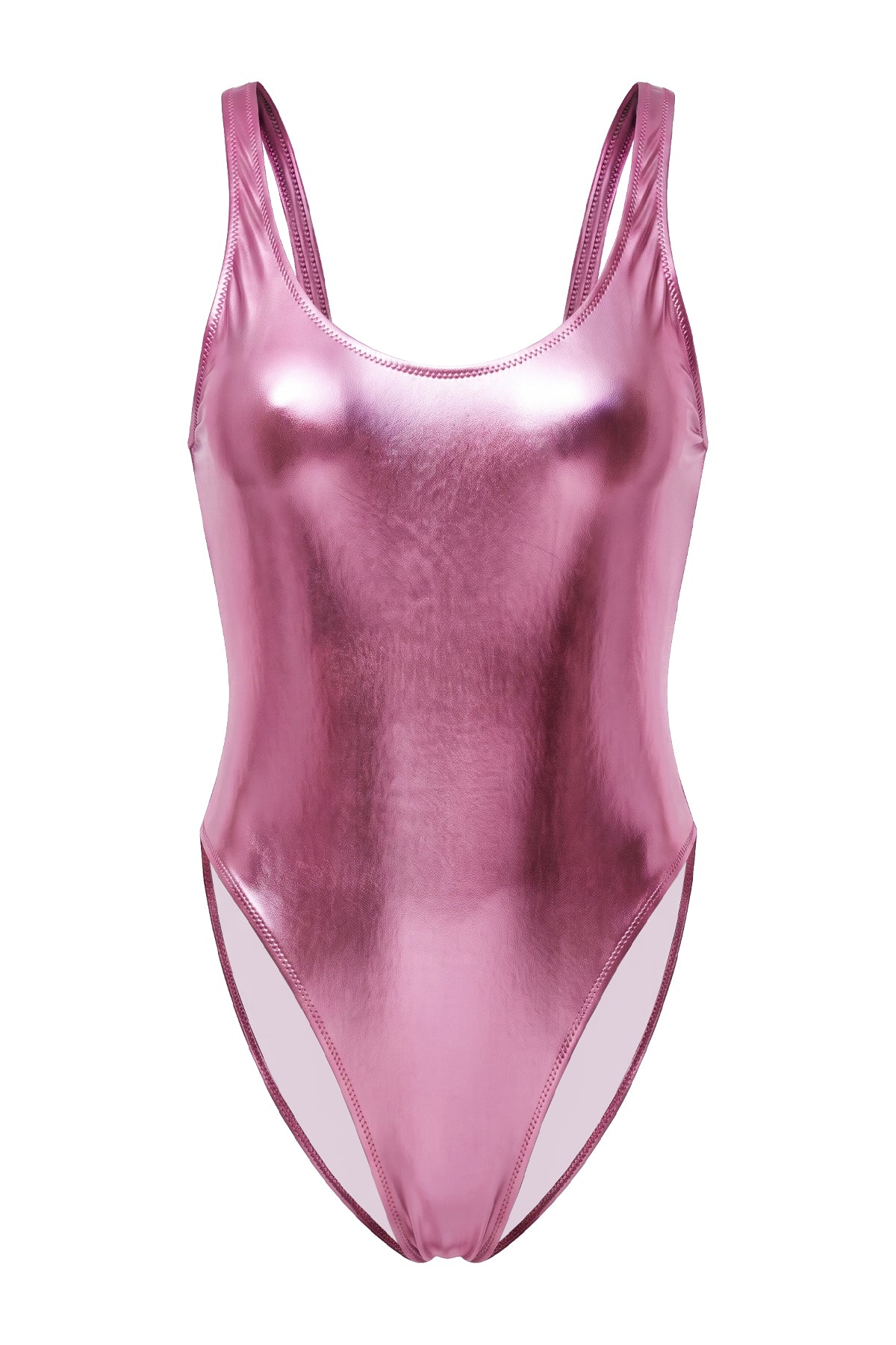 Metallic Holographic High-Cut Scoop Neck One-Piece Swimsuit