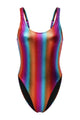 Metallic Holographic High-Cut Scoop Neck One-Piece Swimsuit