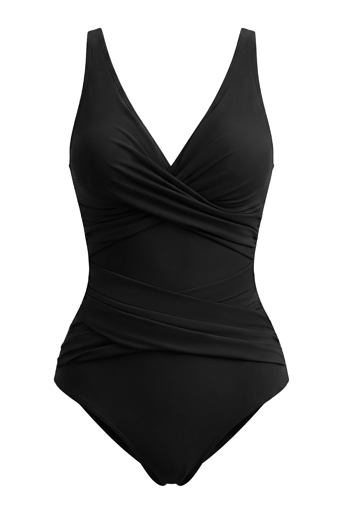 Crossover Cross-Ruched V-Neck Tummy Control One-Piece Swimsuit