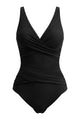Crossover Cross-Ruched V-Neck Tummy Control One-Piece Swimsuit