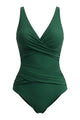 Crossover Cross-Ruched V-Neck Tummy Control One-Piece Swimsuit