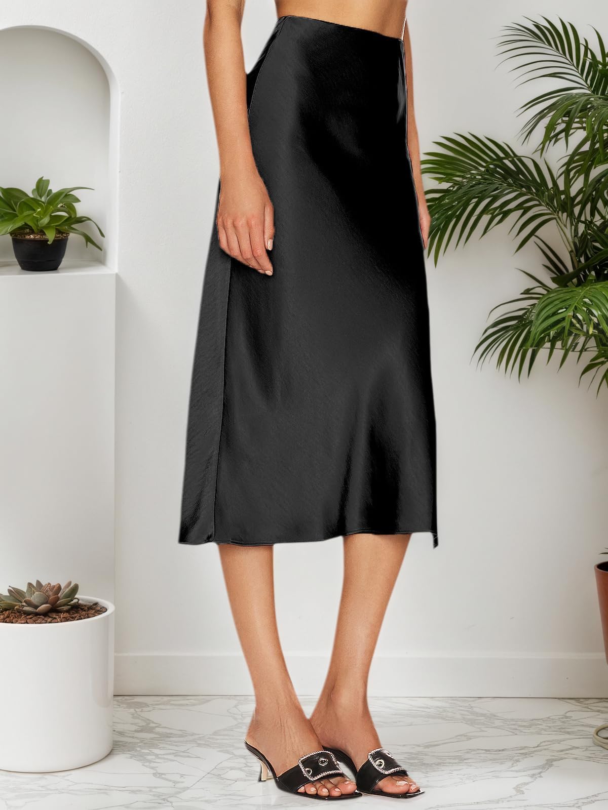 The Essential Satin Slit Midi Skirt – High Waisted, Side Split, Effortless Elegance