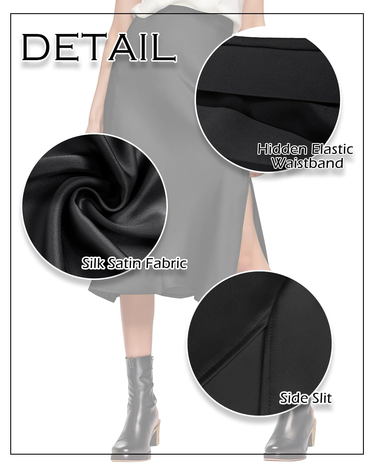 The Essential Satin Slit Midi Skirt – High Waisted, Side Split, Effortless Elegance