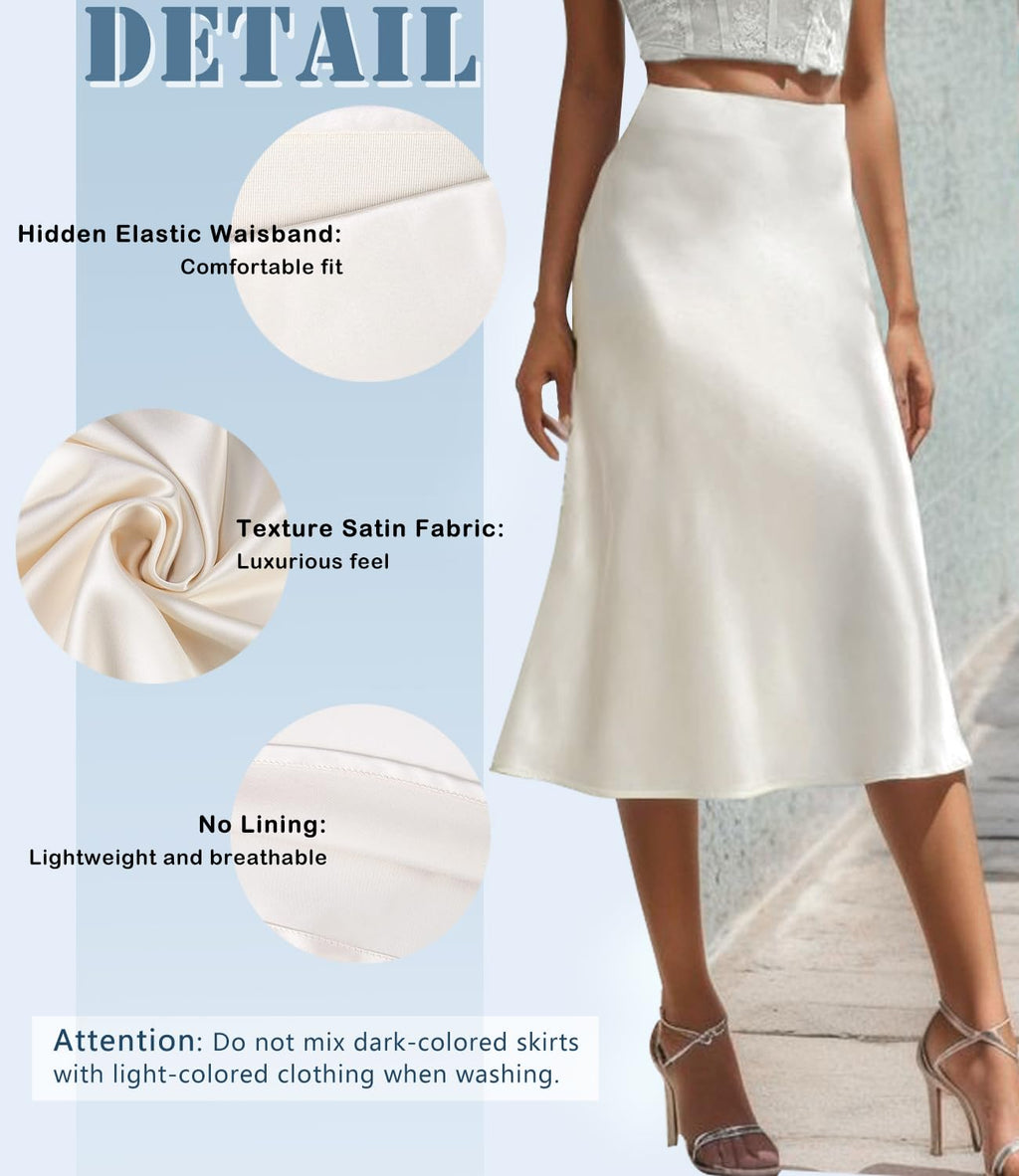 The Essential Satin Midi Skirt – High Waisted, A Line, Effortless Everyday Elegance